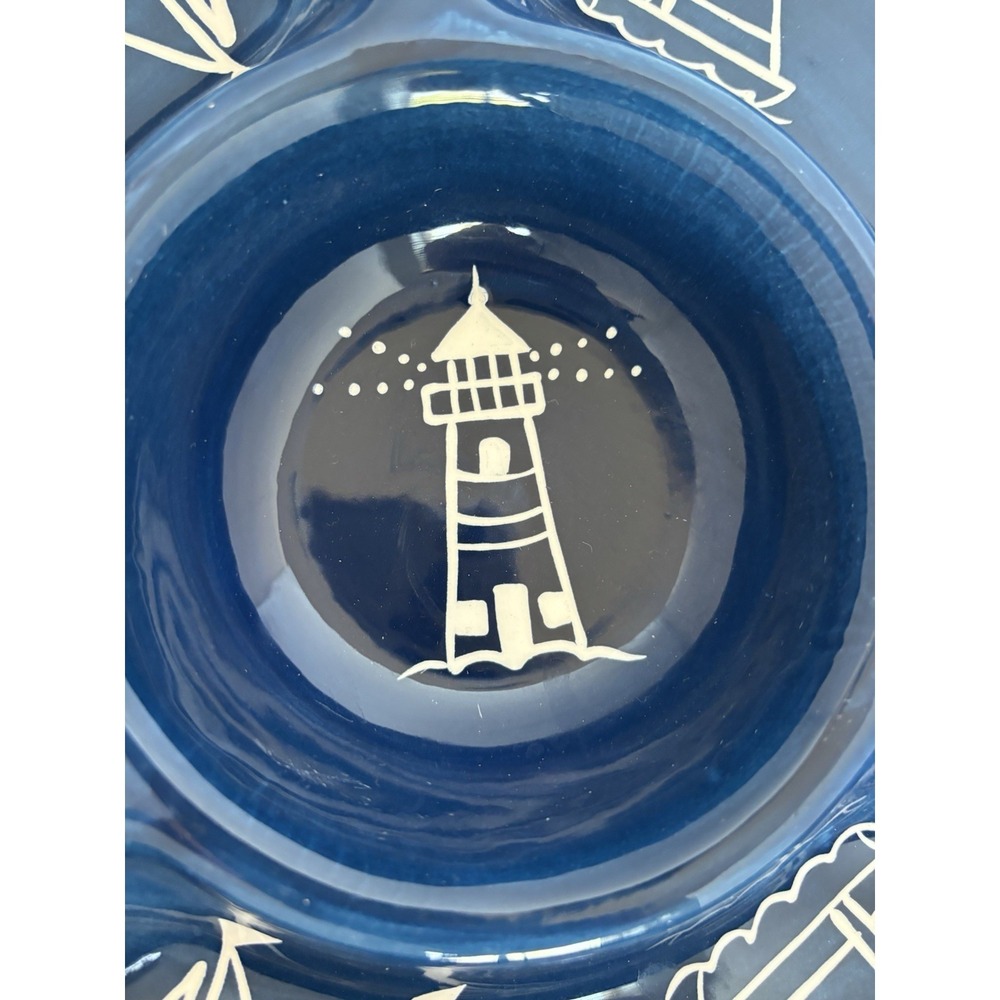 Eddie Bauer Home Platter LG Chip Dip Blue White Sailboat Lighthouse Beach House - Picture 3 of 7